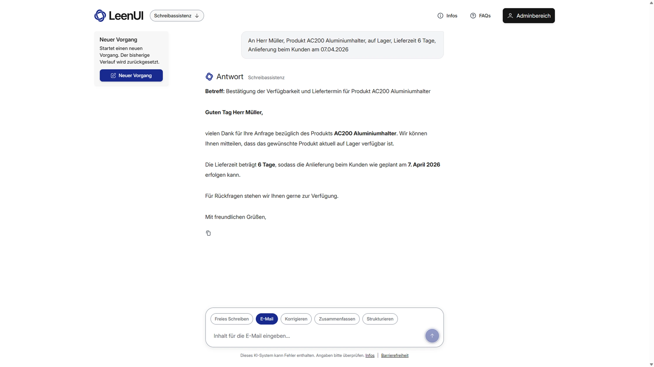 LeenUI Schreibassistenz